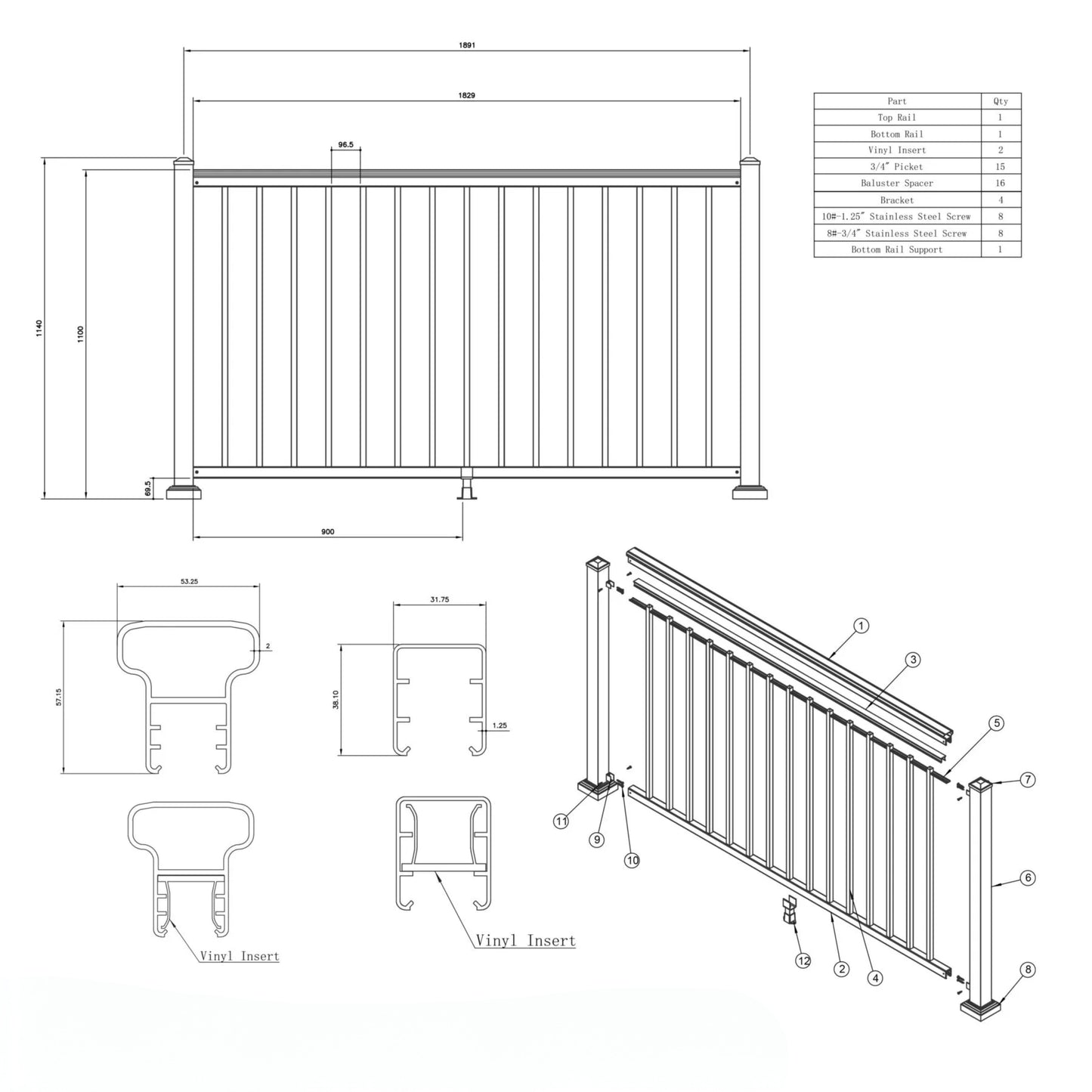 Aluminium Balustrade Section