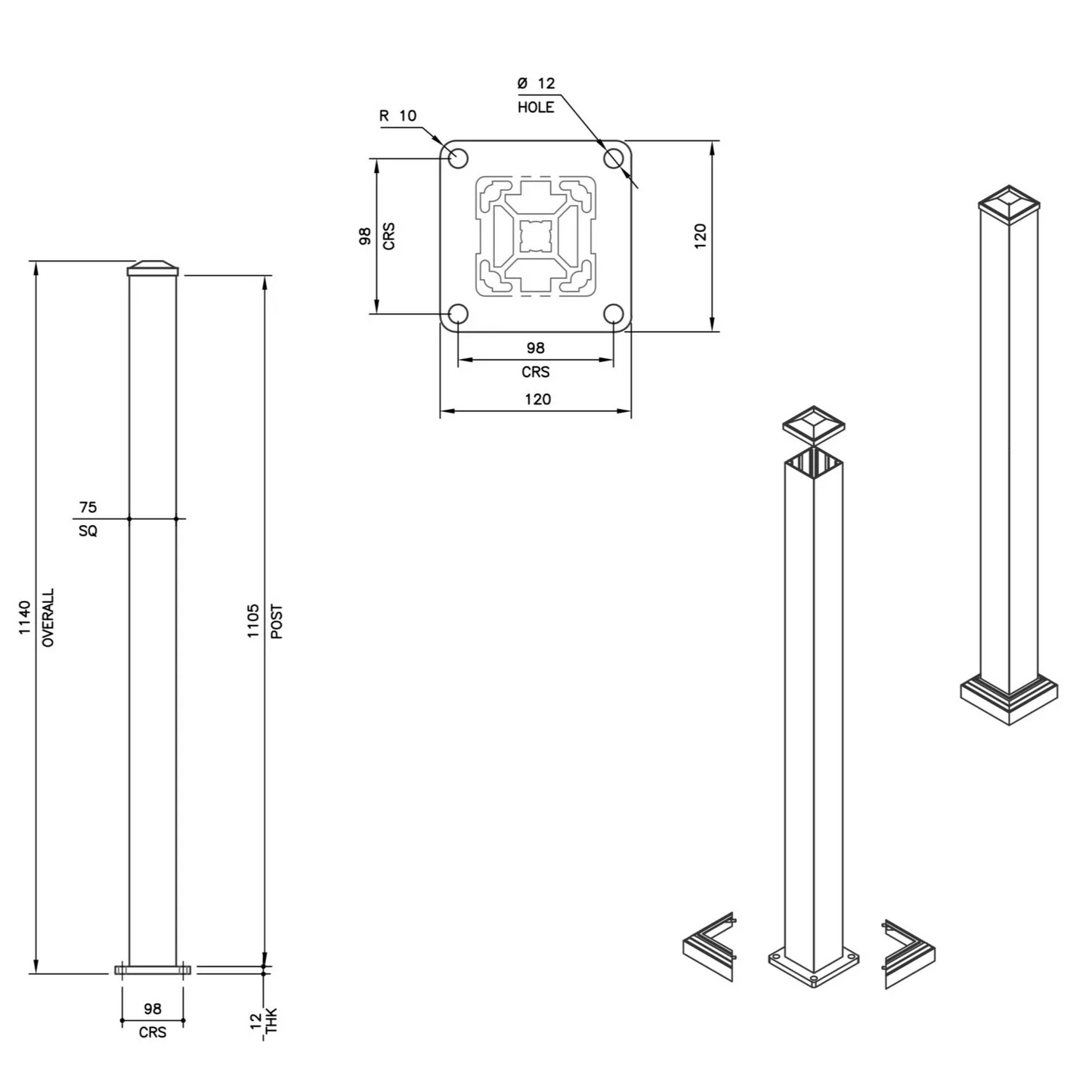 Aluminium Balustrade Post