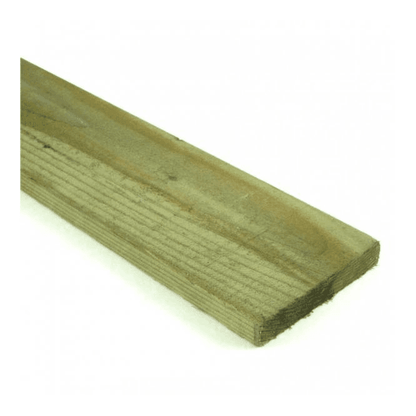 A 150mm wide treated wooden fence slat showing the end profile wood grain.