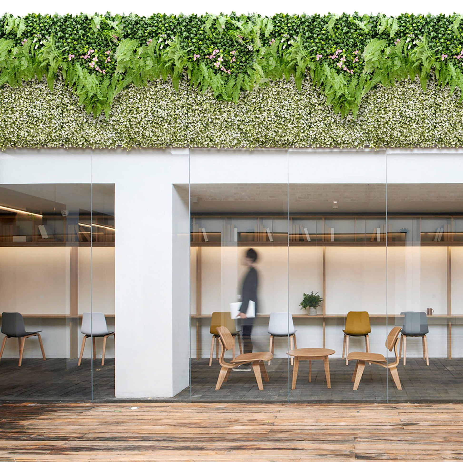 Artificial green wall panels Wave style installed outdoor garden