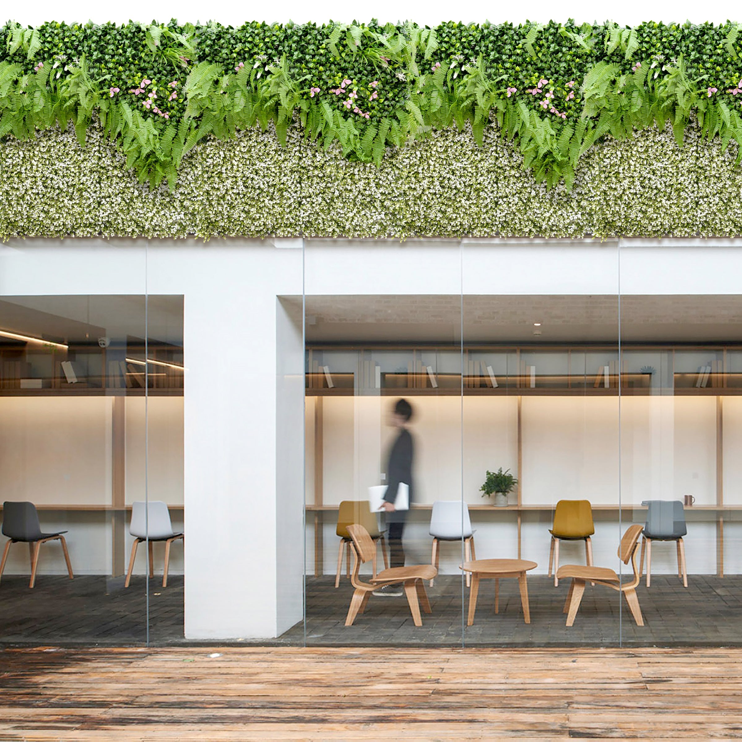 Artificial green wall panels Wave style installed outdoor garden