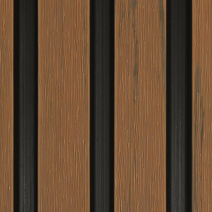 Tea slatted cladding on a white bacj ground.