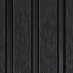 A black composite slatted cladding board on a white back ground.
