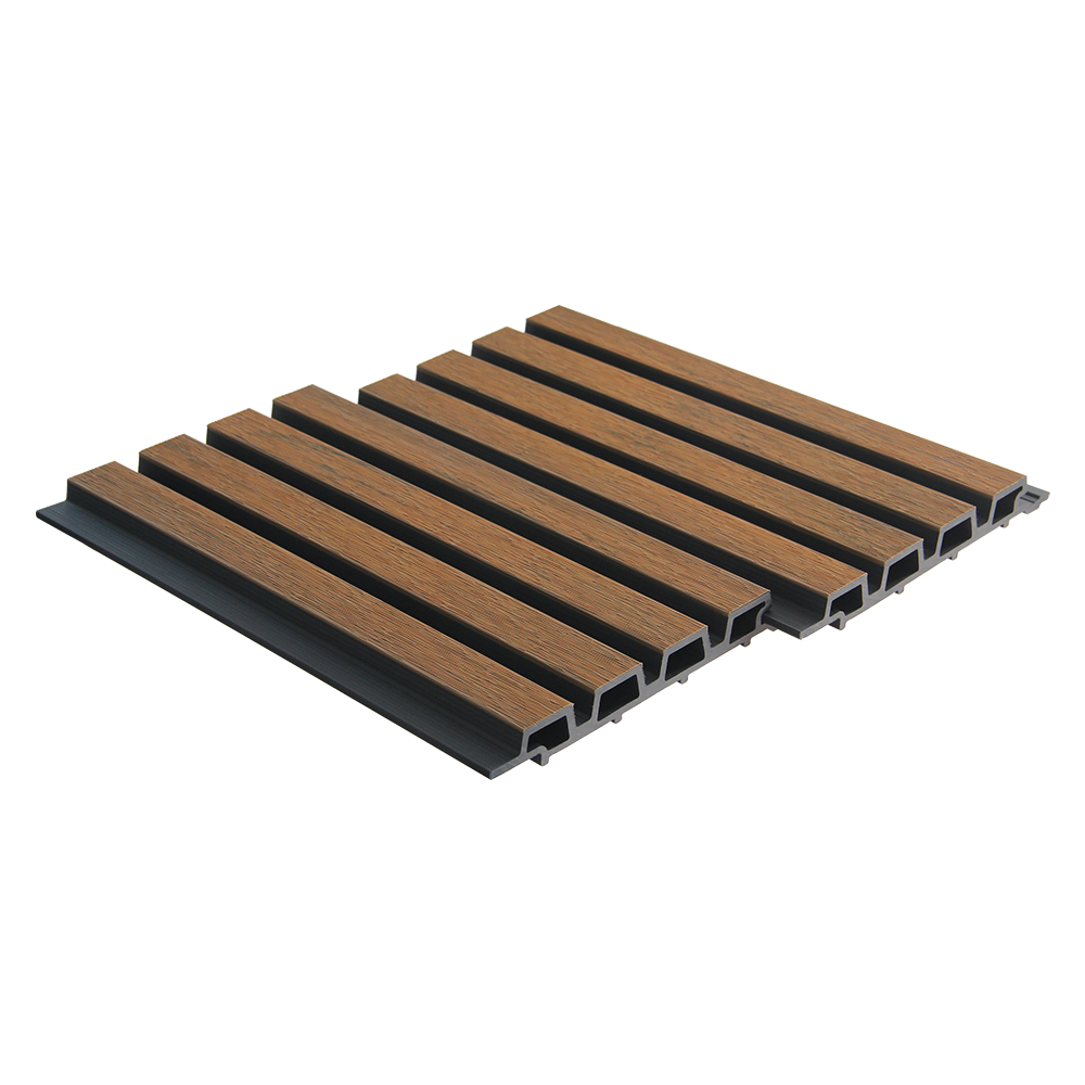 Teak and black composite shadow cladding.