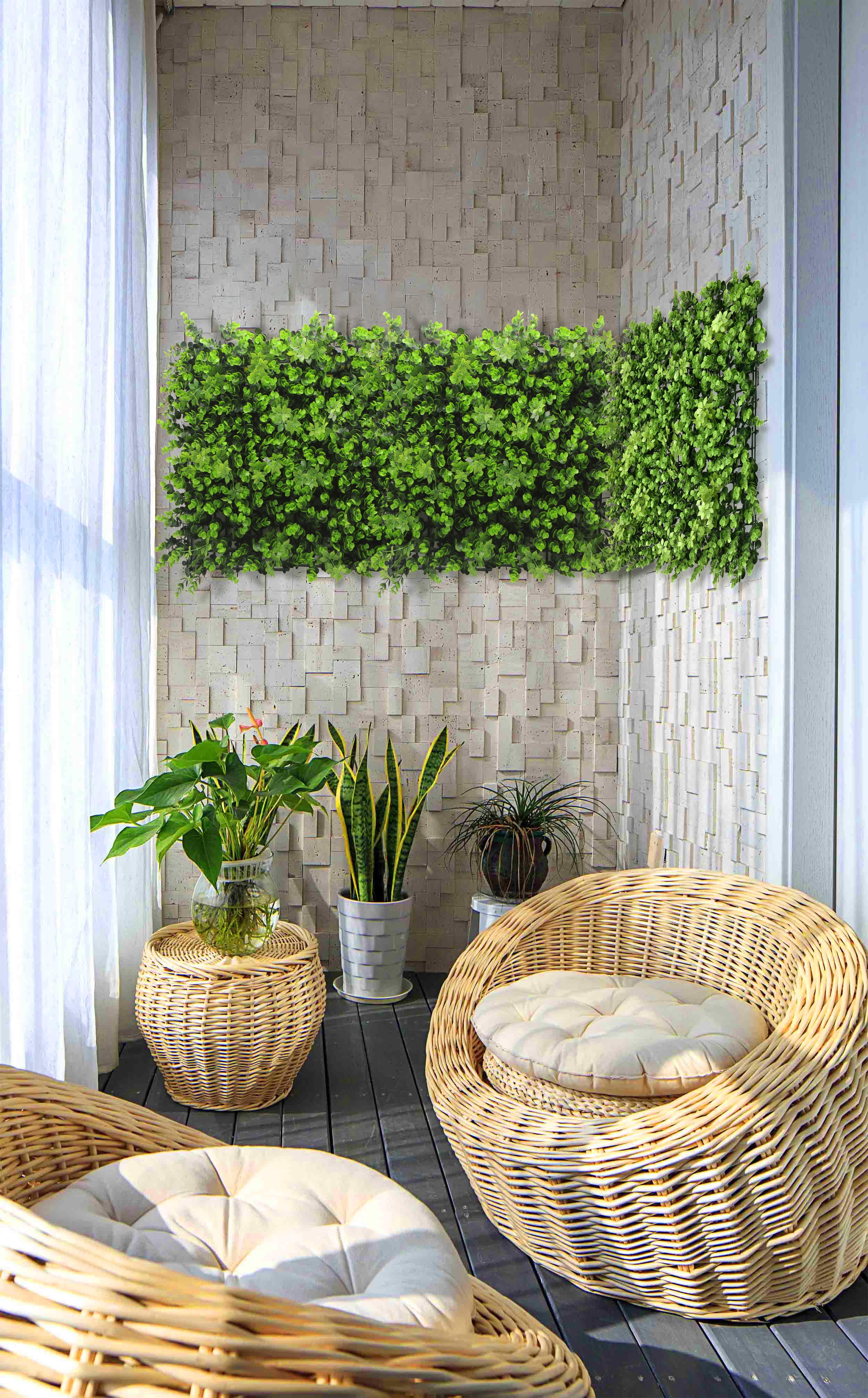 Faux living wall tiles Eucalyptus 50x50cm indoor feature wall