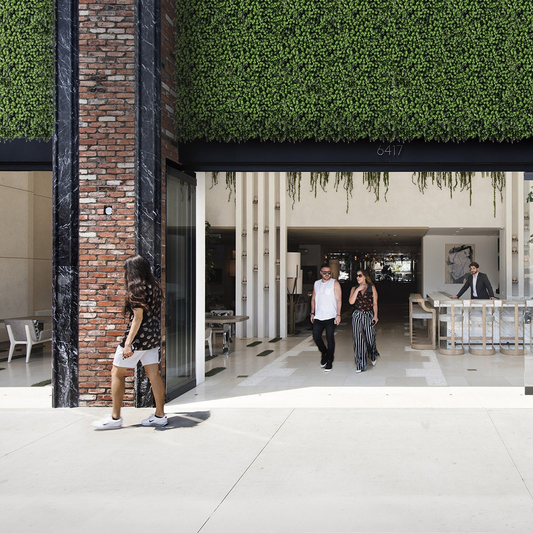 Artificial green wall panels Eucalyptus Berry 50x50cm installed outdoor