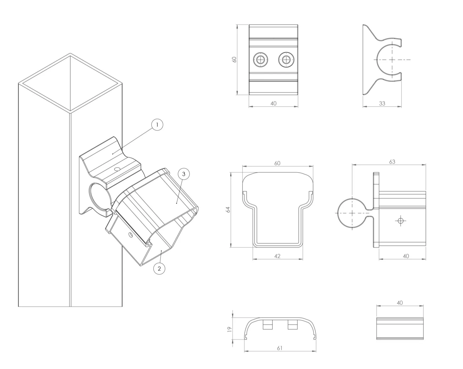 Aluminiam balustrade stair hindge line diagram.