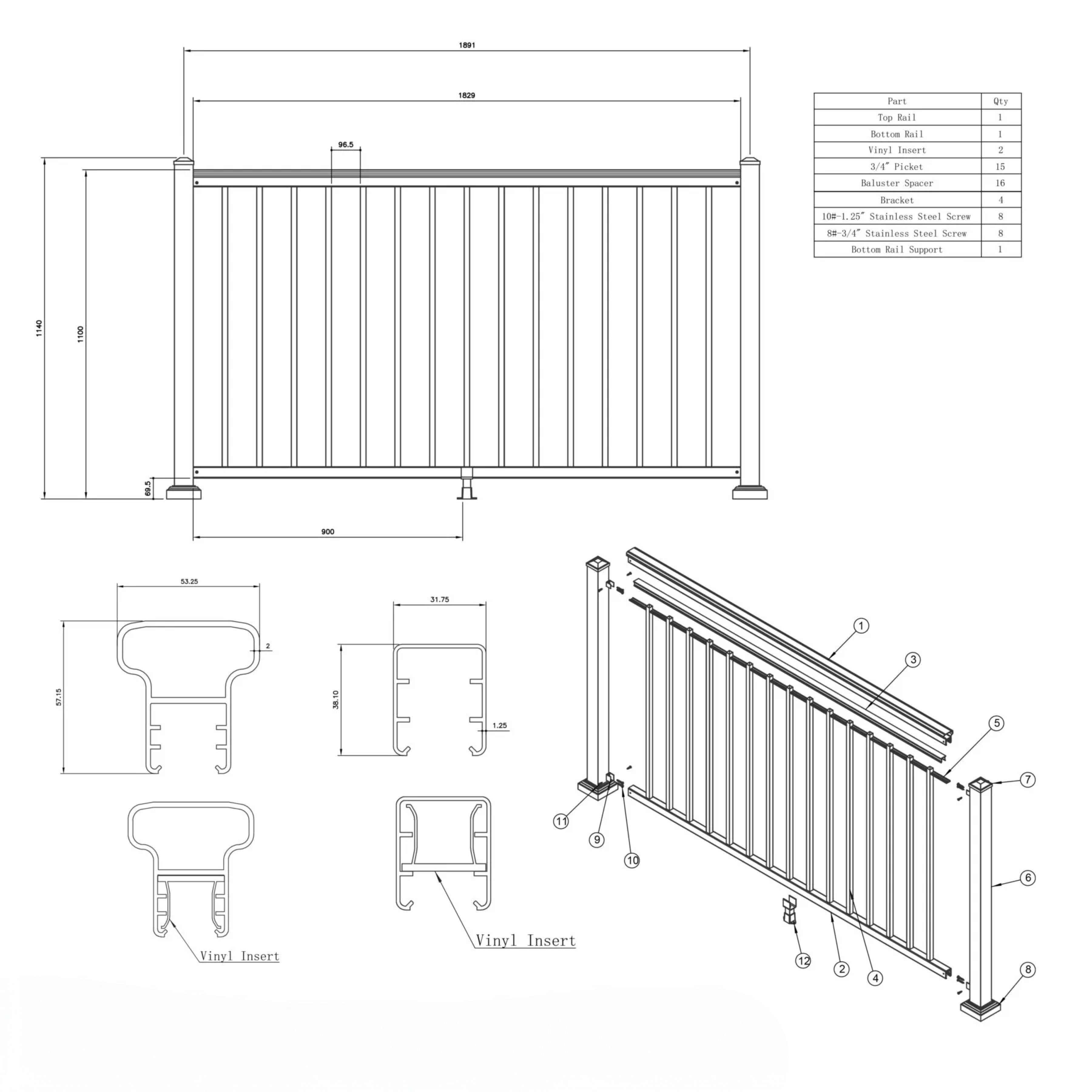 Aluminium Balustrade Kit Diagram
