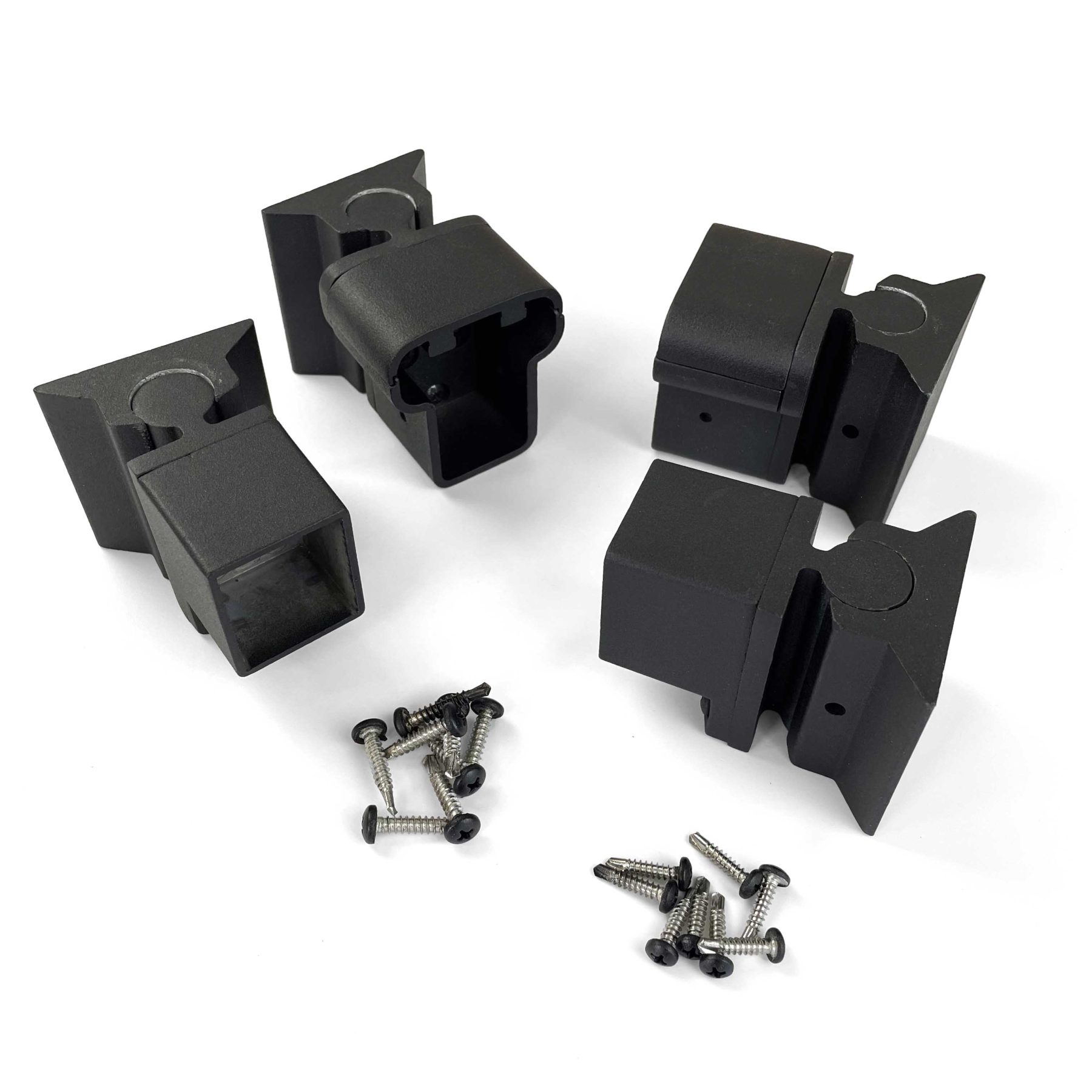 the contents of a black aluminium swivel bracket balustade packet.