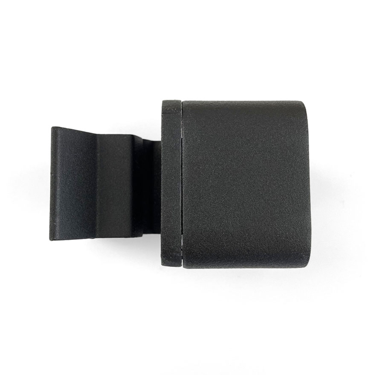 Black aluminium balustade bracket on a hite back ground.