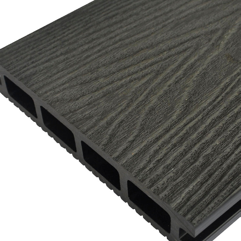 A section of charcoal black composite decking.