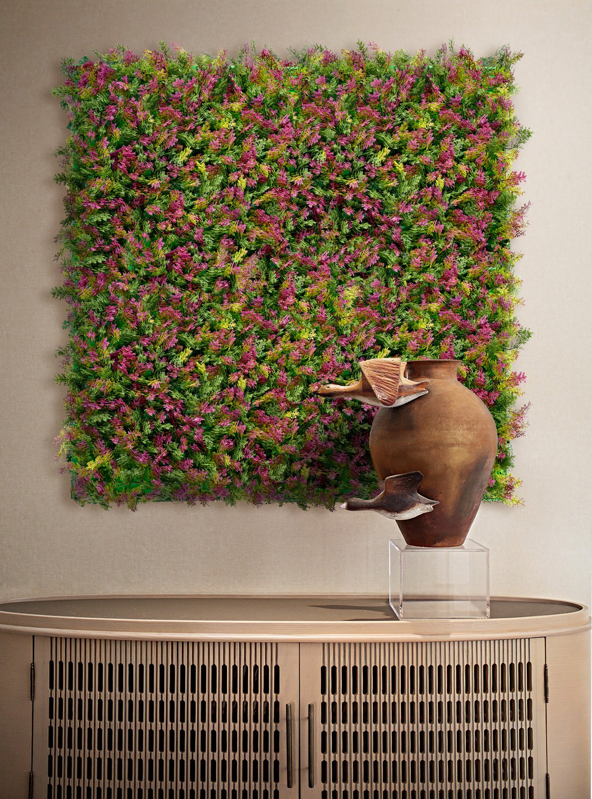 Faux living wall tiles Cypress Blush 50x50cm interior feature wall