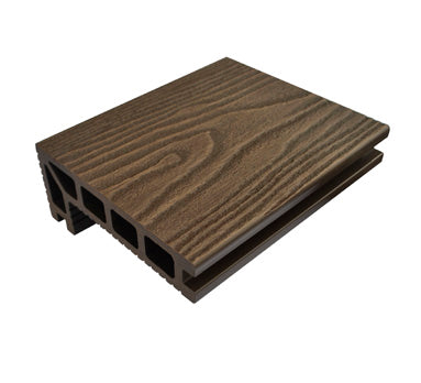 Dark oak brown composite step edge on a white background.