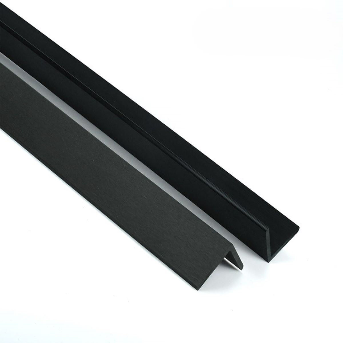 A dark grey grey composite edge trm almost black in colour set against a white background.