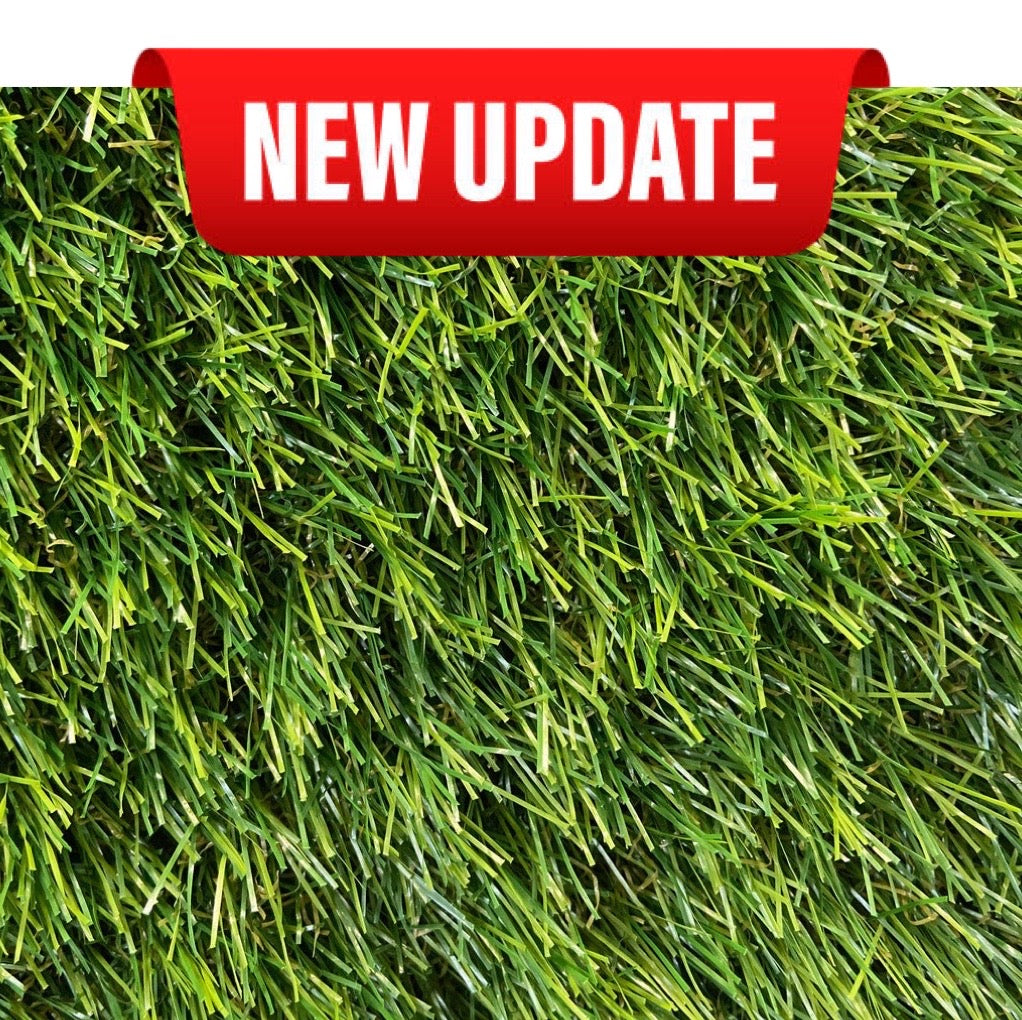 Artificial grass with a red banner at the top with the text 'NEW UPDATE'.