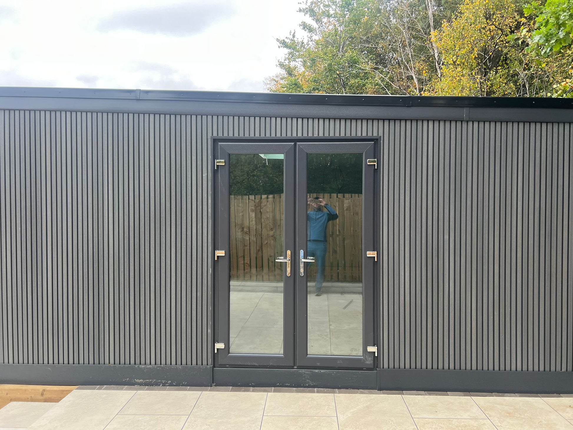 Steel grey composite cladding used on a customers new garden room. 