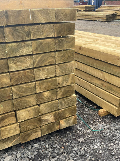 A stack of 2.4m garden railway sleepers ready for collection in The Grass Yard.