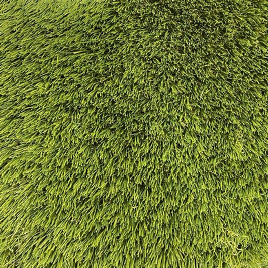 Photographed looking downwards into the pile of Staffa 40mm artificial grass blades showing the density of the fake grass.