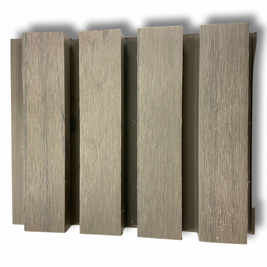 The Antique panel, often referred to as Silver Birch or Antique Oak, is among the lightest options in our slatted cladding range, featuring a mix of browns and greys that create a natural appearance akin to traditional wood.