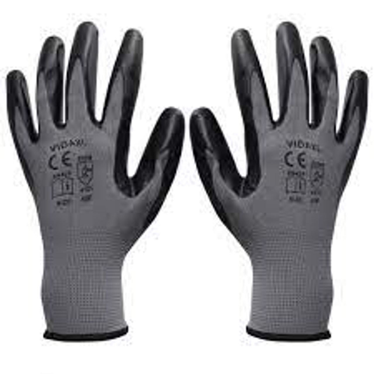 A pair of grey and black professional builders gloves.