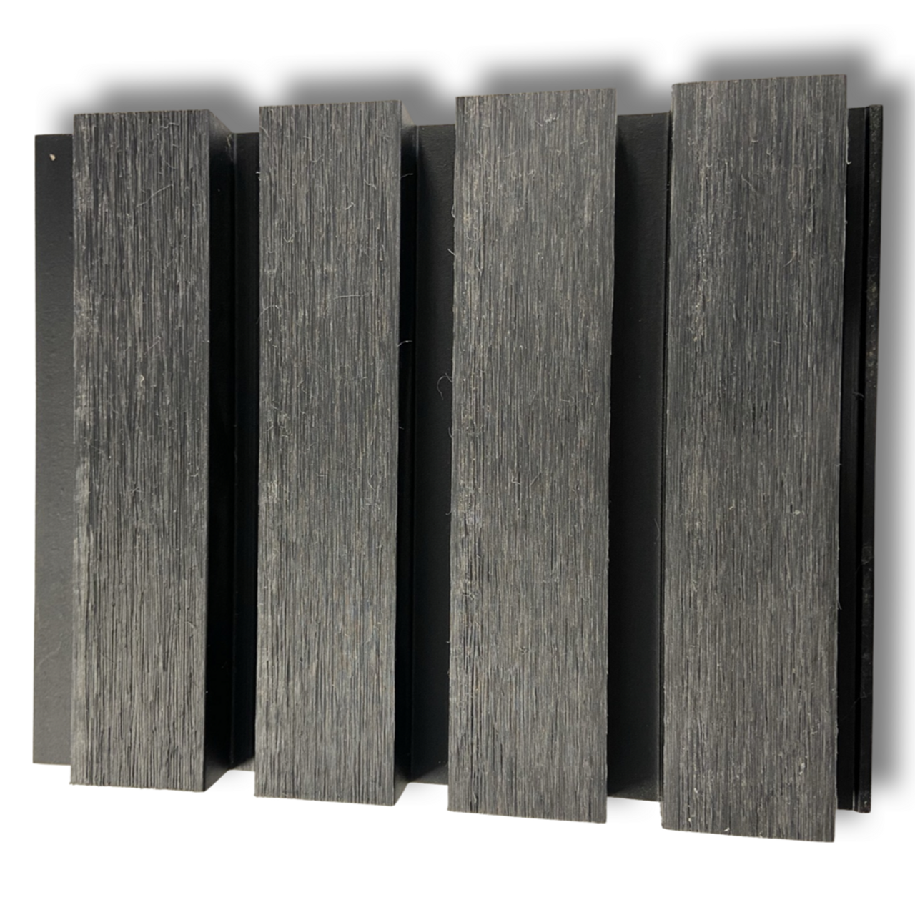 The Charcoal or Black panel, also known as Midnight, the darkest colour option in our slatted cladding offering.