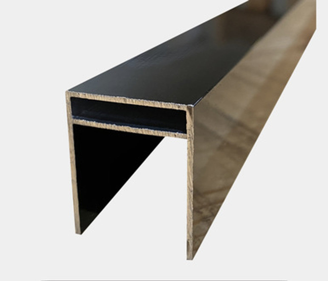 A black composite fencing U-section rail.